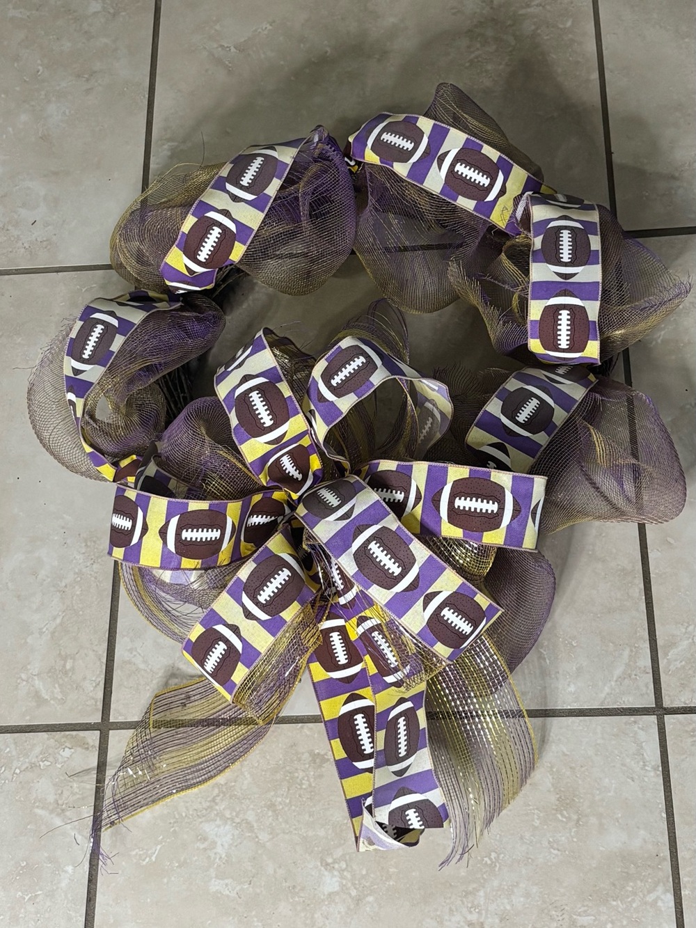 Purple and Gold Football Ribbon Wreath by
